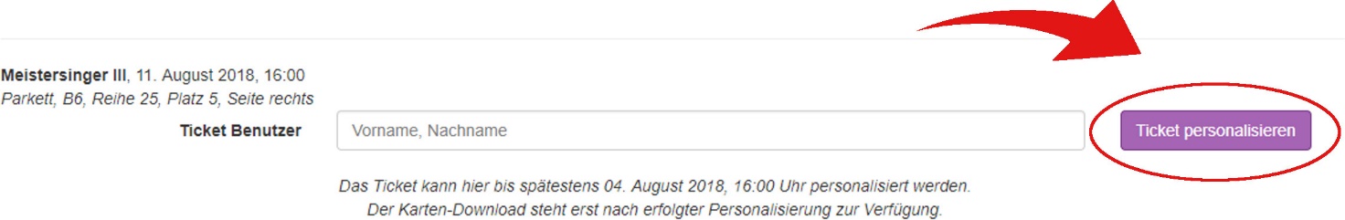 Darstellung der Schaltfläche für Ticket-Personalisierung im Ticketshop