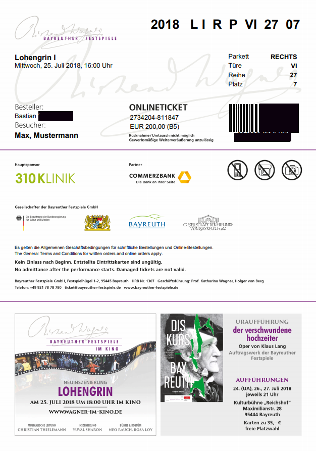 Ansicht eines beispielhaften Online-Tickets der Bayreuther Festspiele