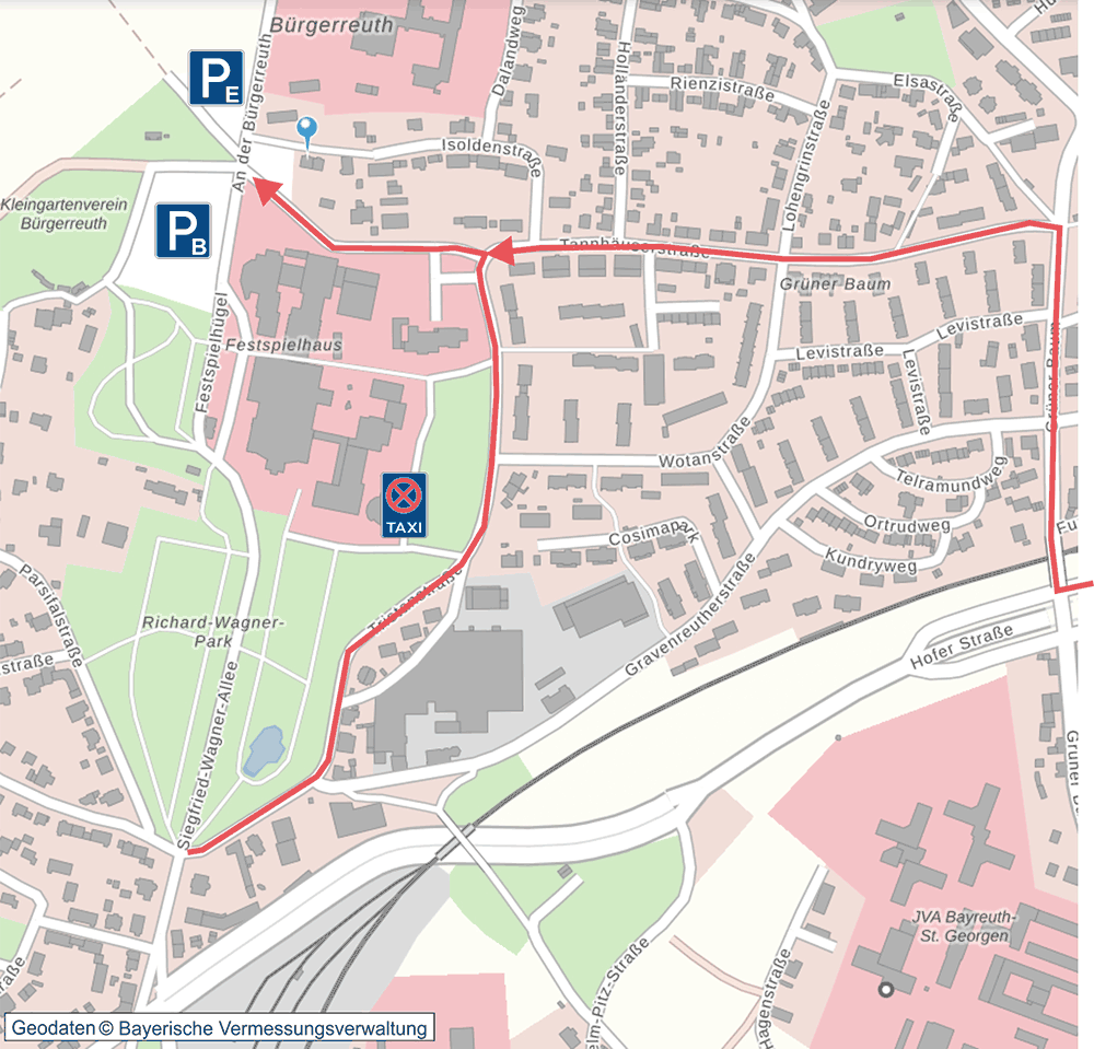 Karte mit eingezeichneten Besucher-Parkplätzen